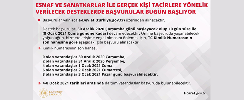 Destek başvuruları 30 Aralık itibarıyla başladı